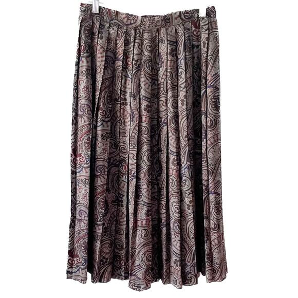 Vintage Paisley Floral Accordion Pleated Wool Blend Midi Skirt size medium M - Picture 8 of 8